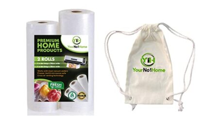 YourNo1Home – Sous Vide Vacuum Sealer Rolls – Commercial Grade Food Saving Bags Rolls – Honeycomb Embossed – BPA Free Vacuum Seal Bags – Ideal for Portion Control & Food Storage (20cm28cm x6m)