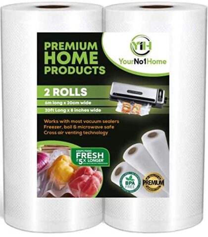 YourNo1Home – Sous Vide Vacuum Sealer Rolls – Commercial Grade Food Saving Bags Rolls – Honeycomb Embossed – BPA Free Vacuum Seal Bags – Ideal for Portion Control & Food Storage (20cm)
