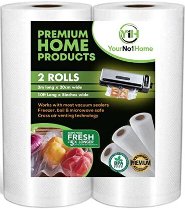 YourNo1Home – Sous Vide Vacuum Sealer Rolls – Commercial Grade Food Saving Bags Rolls – Honeycomb Embossed – BPA Free Vacuum Seal Bags – Ideal for Portion Control & Food Storage (3mx20cm)
